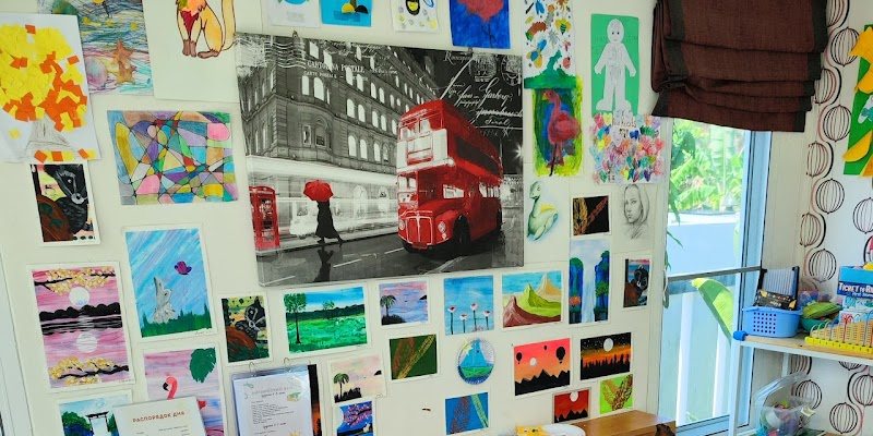 Classroom wall at Limpopo kindergarten covered with children’s drawings and learning posters